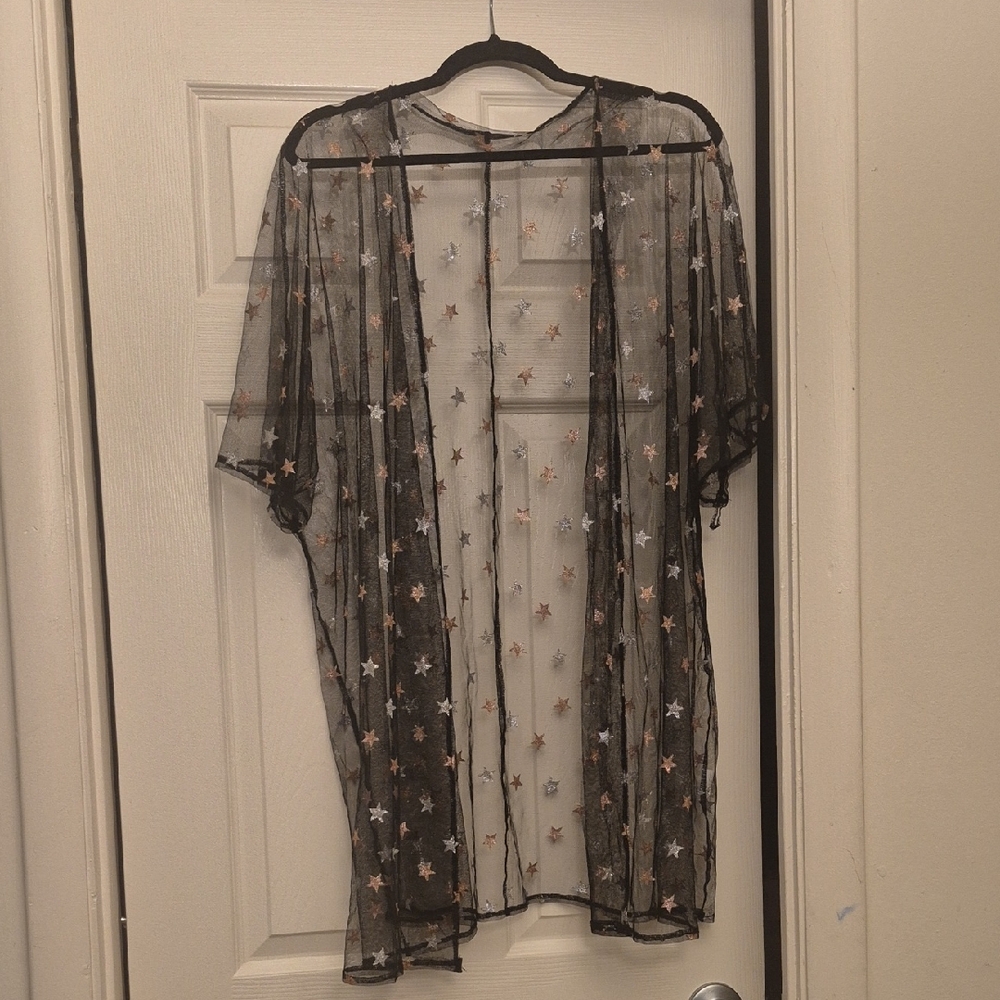 Sheer Star Embroidered Kimono perfect for Halloween